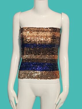 Gold & Blue Sequin Strapless Women’s Top